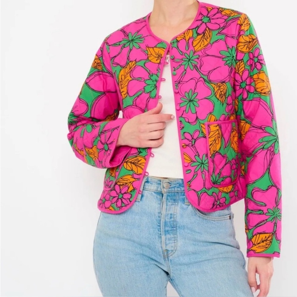 FLORA BEA NYC Terra Quilted Coat Jacket Large NWT Vibrant Floral Print| Winter